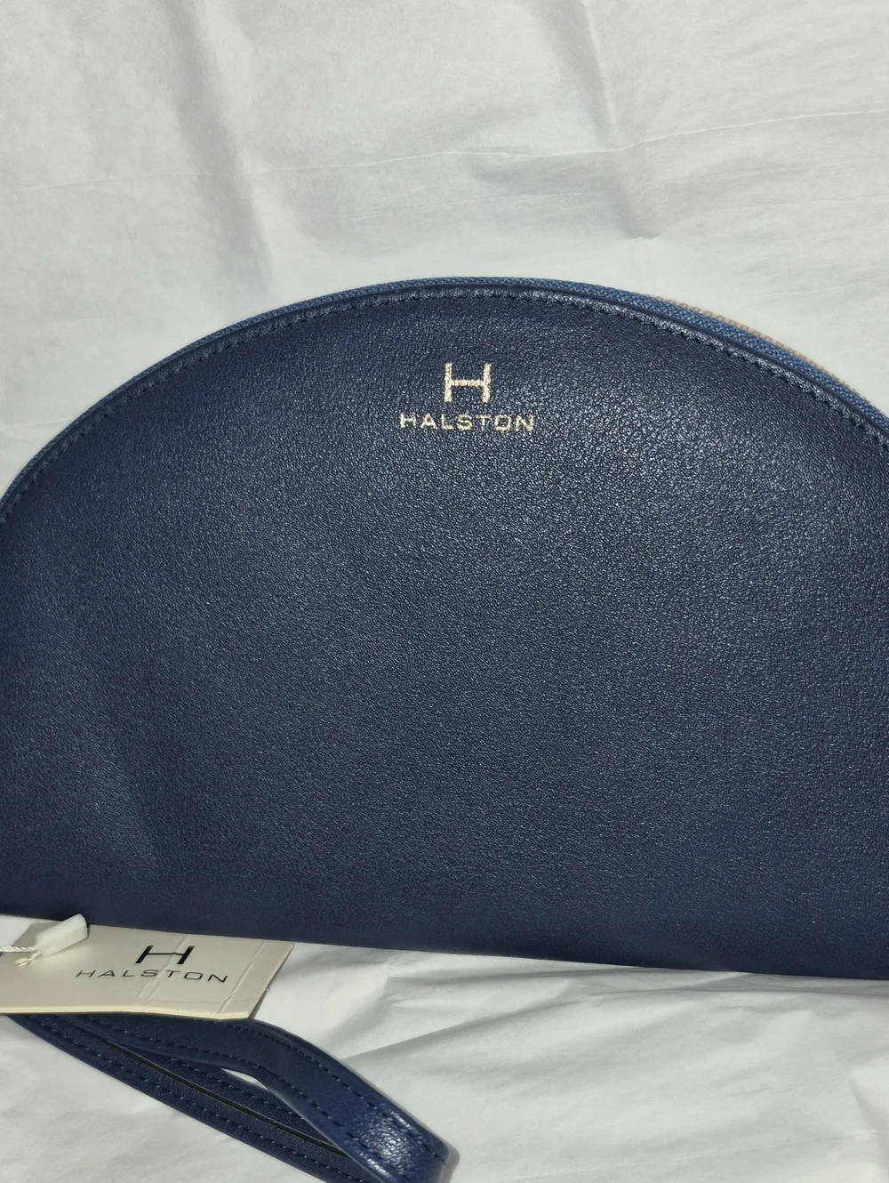 Halston H By Halston Navy Half Moon Zip Around Vegan Leather Wristlet Bag